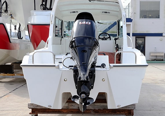Transom. Up to 140 horsepower can be installed.