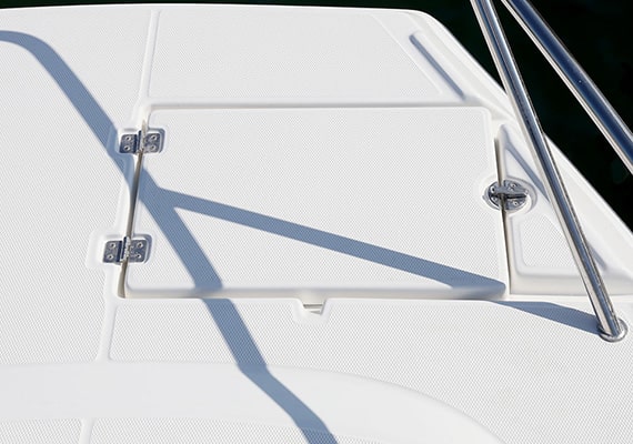 Anchor lockers are standard on the bow.