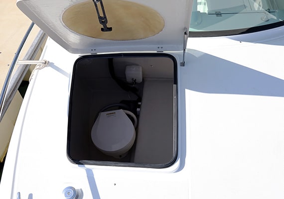 This is a special daylighting hatch. Located at the top of the electric marine toilet (opt).